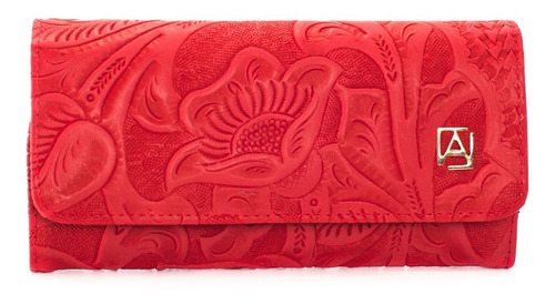 Cartera Piel Dama Mod 101 Cincelado Mujer Bolsa Color Rojo Diseño de la tela