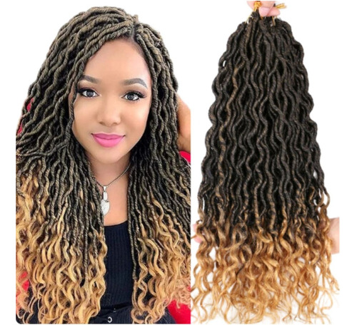 Cabelo Goddess Faux Locs Torcido Crochet Braid Ondulado 60cm