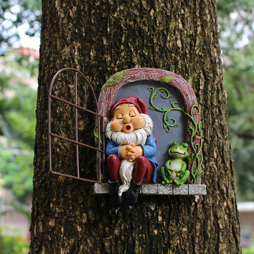 Estatua De Gnomo Tree Hugger, Decoración De Enano Dormido Y