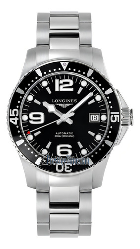 Relógio Longines L3.741.4.56.6 Hydroconquest Automático 39mm Correia Prateado Bisel Preto Fundo Preto