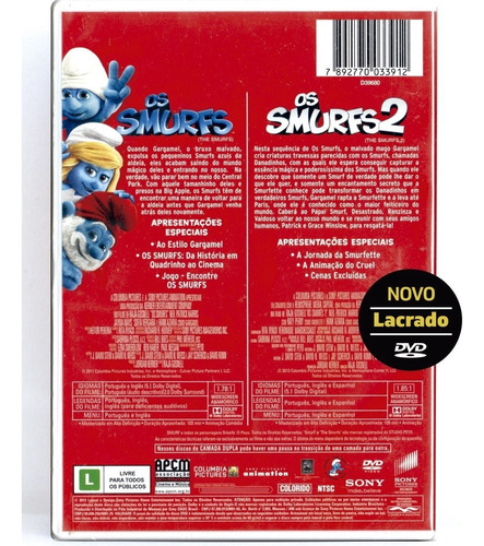 Dvd Os Smurfs 1 E 2 - 2 Filmes - Original Novo Lacrado