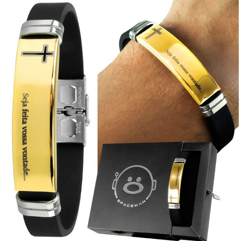 Pulseira Masculina Placa Pai Nosso Ouro Dourada Banhada +