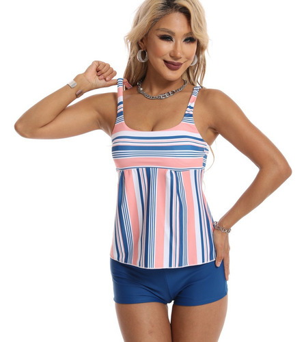 Hjb Tankini A Rayas Con Short Alto-ideal Playa/piscina