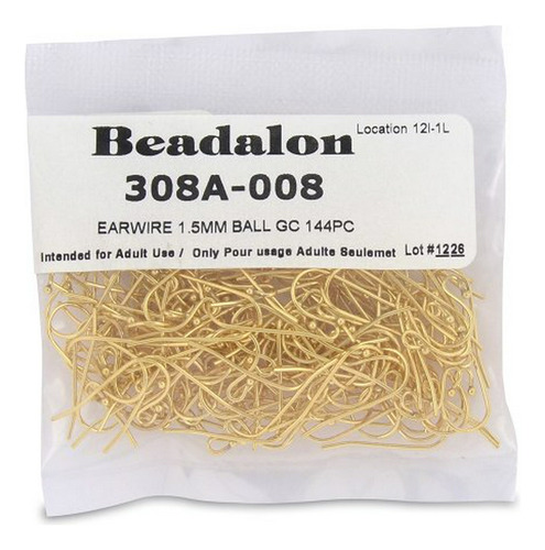 Alambre - Beadalon 144-piece 1-1-2-mm Ball Ear Wire, Nickel 