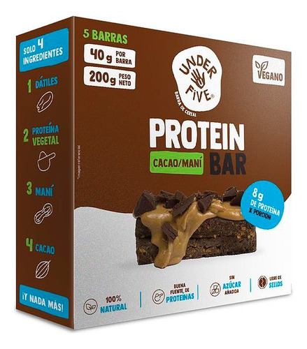 Barras De Proteina Under Five Sabor Cacao Maní 40 Grs - 5 Un