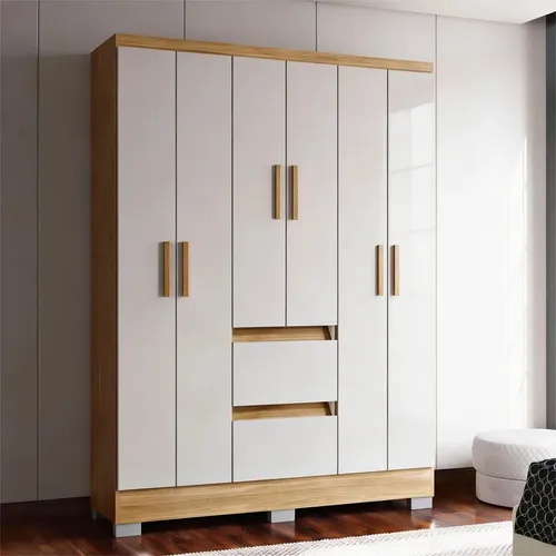 Guarda Roupa Napoles 6 Portas 2 Gavetas Poquema Cor Castanho/off ...