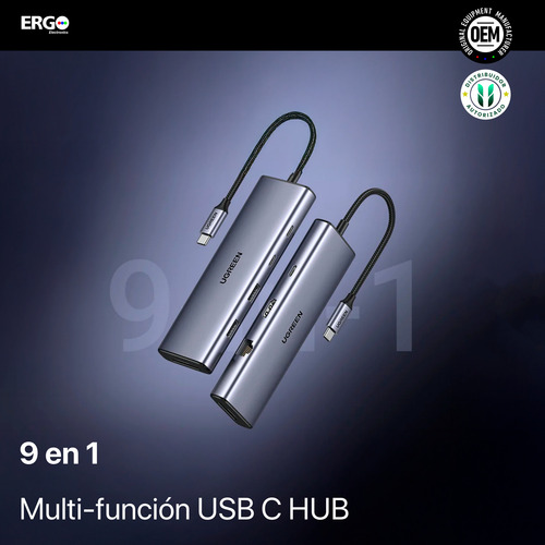 Hub Ugreen 9en1 Usb-c Multipuerto 5gbps Pd-100w 4k 2c Pc Mac