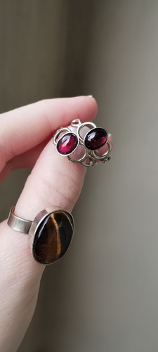 Anillo Granate En Alpaca Trenza