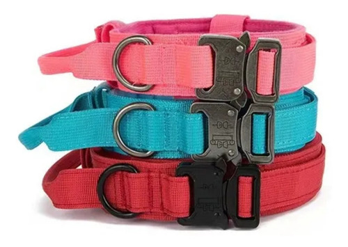 Collar Táctico Militar Para Perro Ajustable Hebilla Metalico Color Rosa Tamaño Del Collar M (mediano)