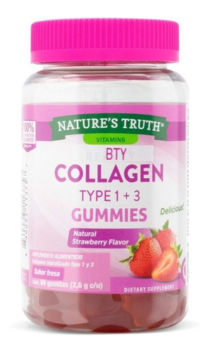 Gomas de colágeno Nature's Truth Strawberry Tipo 1 e 3 60 gomas