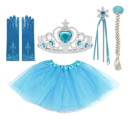 Conjunto Disfraz Princesa Elsa Frozen, Trenza Guantes Cetro