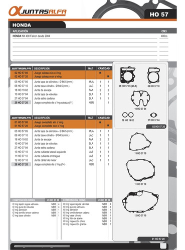 Junta Juego Completo Honda Nx 400 Falcon Desde 2004 Alfa