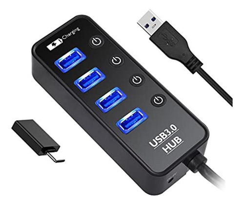 Vvtoyer Hub Usb 3.0 De 5 Puertos Con Interruptores De Alimen