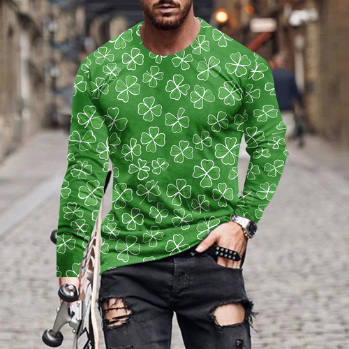 Blusa En T Estampada De Moda Para Hombre Con Cuello Redondo