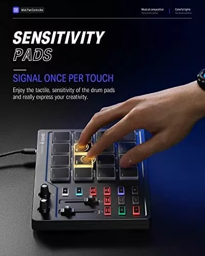 Donner Midi Pad Beat Maker Con 16 Beat Pads, 2 Fader & Knobs