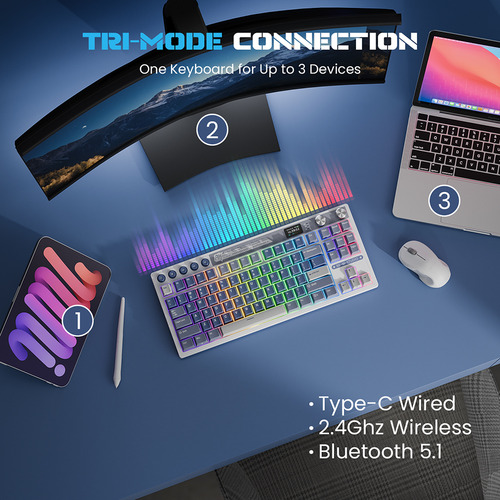 Teclado Mecánico Inalámbrico Rkm87 Azul 80% Tkl Español