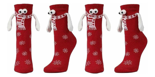 2 Pares / Navidad Calcetines De Pareja Con Manitas De Iman