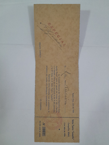 Antigua Invitación Baile Jacobo Peuser A La Nacion 4-7-1936 (Usado)