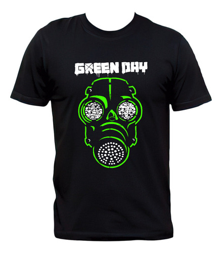 Remera Negra Green Day Máscara De Gas Punk Rock 100% Algodón