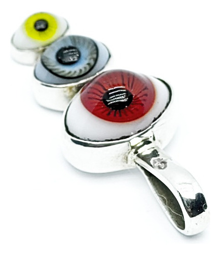 Dije Triple Vision F Ojo Turco Rojo Negro Plata 925 + Cadena
