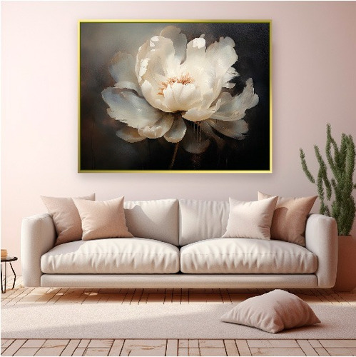 Cuadro Flor Blanca Elegante Canvas Marco Flotante 90x70