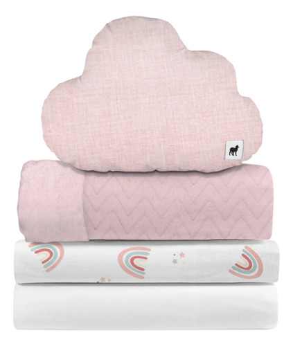 Nap - Juego De Blancos Para Colecho / Corral (74x110) Rosa Claro Arcoiris Love