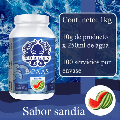 Aminoácidos Bcaas Polvo Kraken 1kg Sabores 100 Servicios Sandía