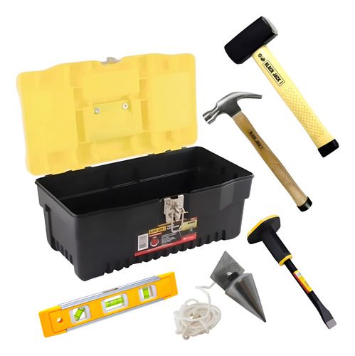 Caja Kit Herramientas Albañil Maza Martillo Nivel Plomada