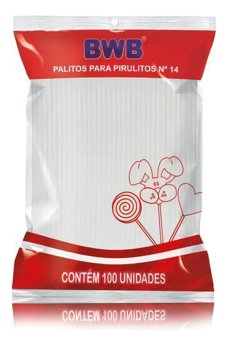 Palito Pirulito Médio 14cm Branco Bwb Canudo Pet 100 Un