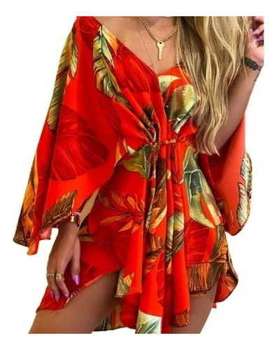 1 Hawaiano Irregular Floral Playa Mini Vestido Mujeres