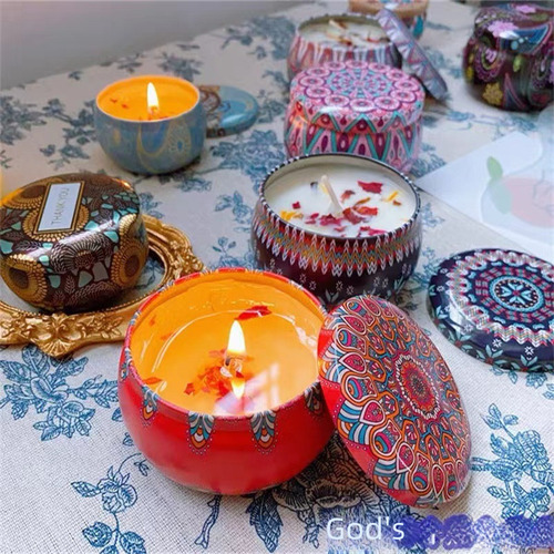 Vela Aromática De Soya Violeta Con Flores Secas Regalo