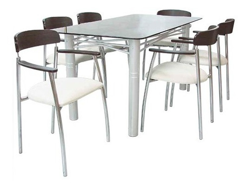 Juego De Comedor Mesa Vidrio 150 + 6 Sillon Ambar. Jd014. Cr