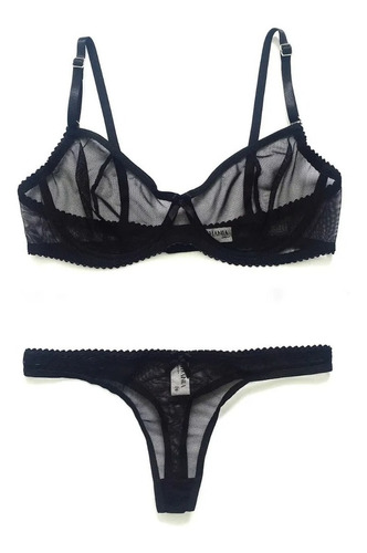 Conjunto De Ropa Interior Femenina Negro Transparencia Less