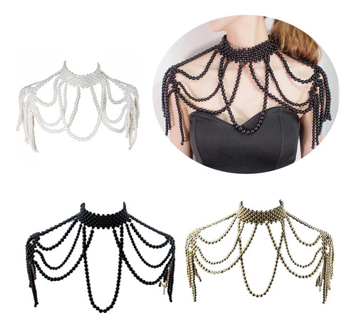 (w) Collar Corporal Con Cuentas De Perlas, Cuello Falso, Bab