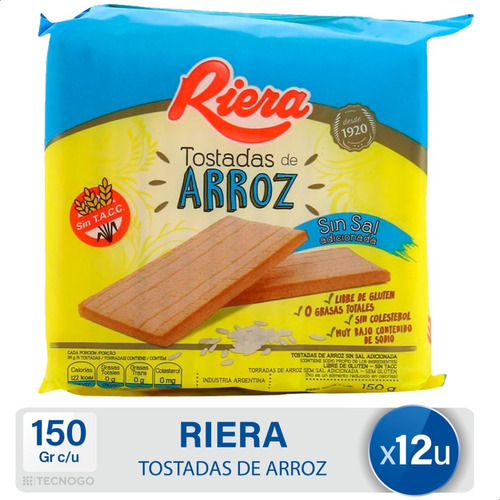 Tostadas De Arroz Sin Sal Riera Sin Tacc - Pack X12