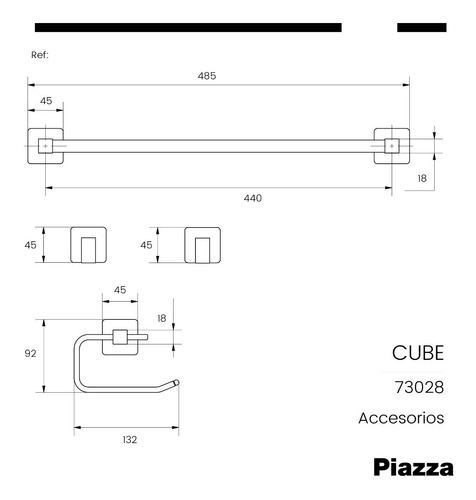 Imagen 8 de 10 de Griferia Piazza Level Lavatorio Bidet Con Accesorios Cromado
