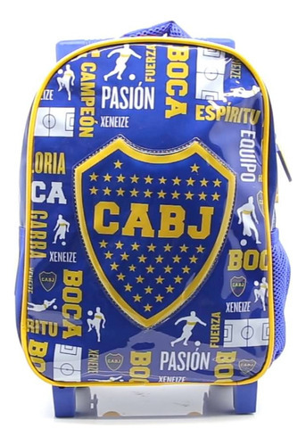 Mochila Boca Juniors 12'' Escolar 8lts C/ Carro Cresko Color Azul Diseño de la tela Liso