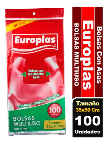 Bolsas Con Asas Multiuso Europlas 35x50 Cm 100 Un