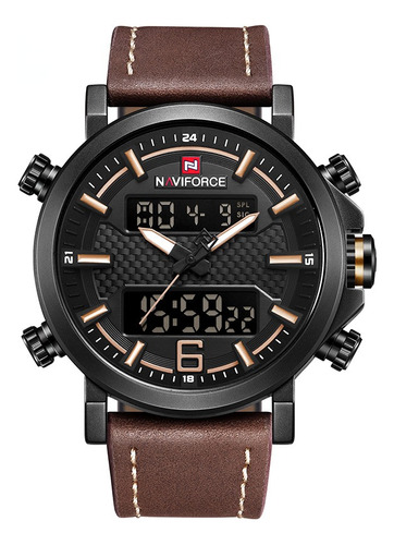 Reloj Naviforce Para Hombre, De Piel, Impermeable, Con Fecha