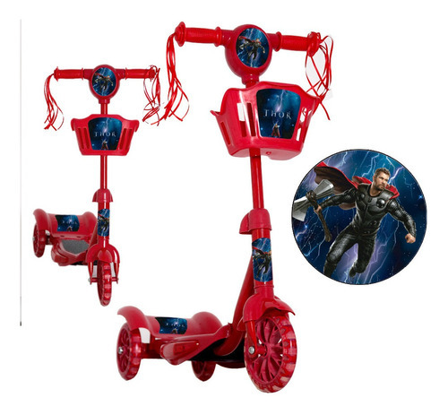 Patinete Infantil Menino Thor Com 3 Rodinhas Luz E Som Cor Vermelho