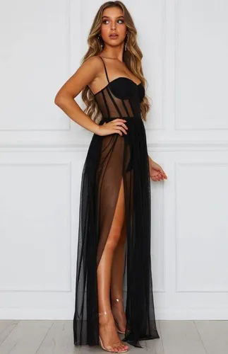 L Maxi Vestido Largo Transparente De Encaje Blanca Para