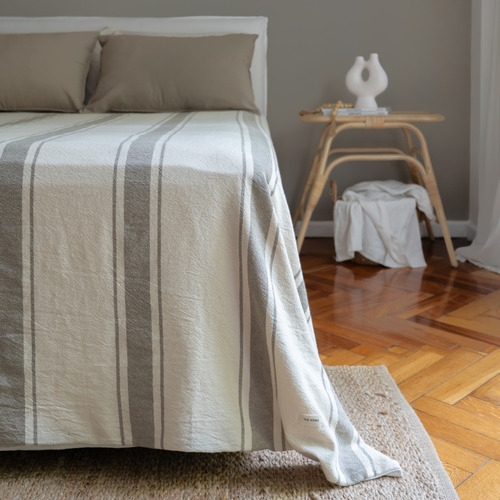 Funda De Edredón Luxury Raya Gruesa Cama Queen 140x190 Natural