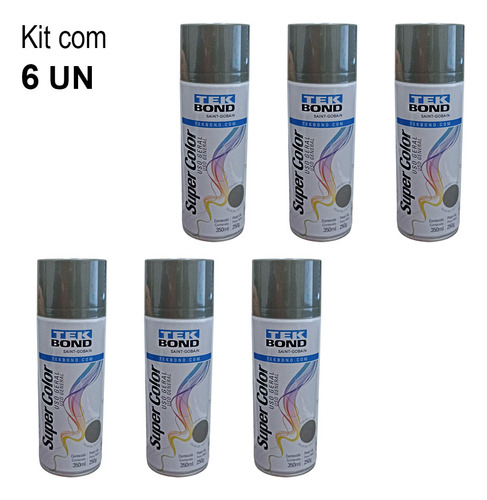 Kit Tinta Spray Grafite Super Color 6 Unidades 350ml Tekbond