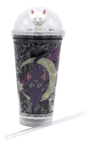 Vaso Con Bombilla Diseño Sailoor Mon Luna Artemis Luz Rgb