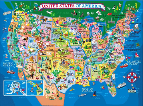 200 Piezas Usa Map Puzzles Jumbo, Juguetes Educativos Y Educ