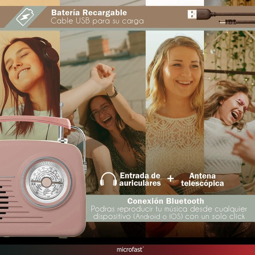 Imagen 6 de 9 de Radio Parlante Bluetooth Vintage Am/fm Portátil Recargable