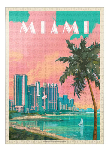 Miami, Florida: South Beach, Póster Vintage - Rompecabezas P