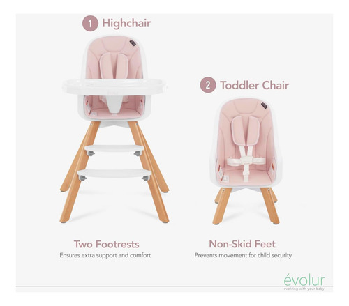 Evolur Zoodle 3 En 1 Silla Alta De Bebé Convertible En Rosa