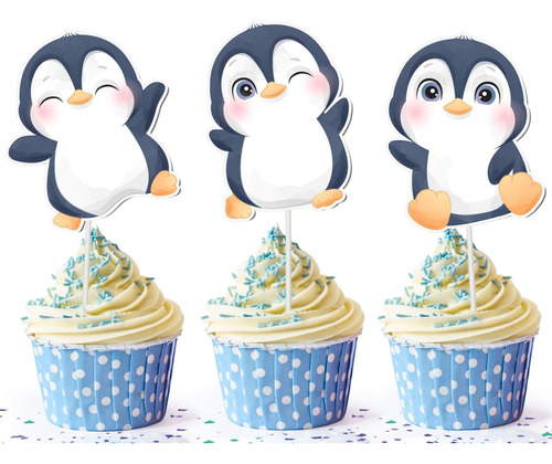 10 Adornos De Pinguinos Para Cupcakes, Adorables Decoracione