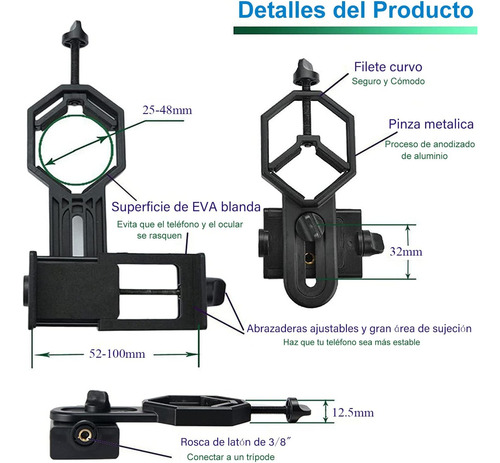 Montaje De Adaptador De Teléfono De Telescopio